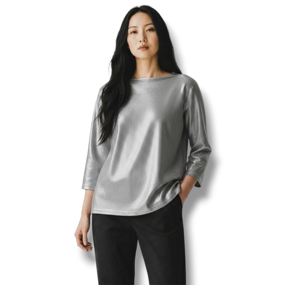 AG Adriano Goldschmied Dolman Sleeve Blouse Silver Metallic Boat‎ Neck Small S